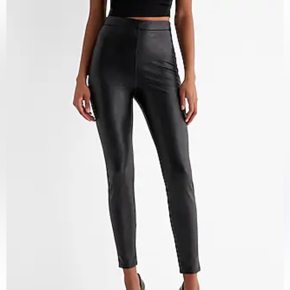 EXPRESS Black Silky High Waisted Pullon Leggings L NWOT - Picture 1 of 8